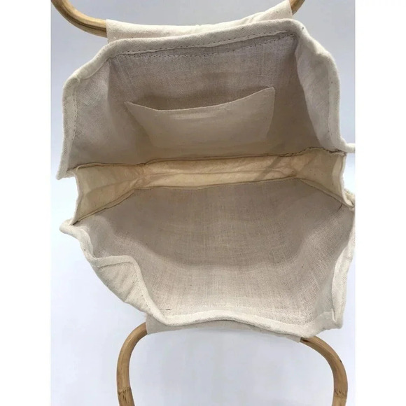 Handmade Canvas Clutch Purse‎ Embroidered Bamboo Handles Tote Bag Boho Cottage - Picture 5 of 14